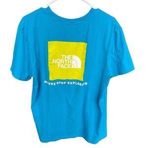 The North Face Shirt Men Large Blue Yellow Half Dome Logo Short Sleeve Exploring